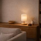 LED Table Lamp with USB in Linen and Wood - image 3