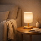 LED Table Lamp with USB in Linen and Wood - image 5