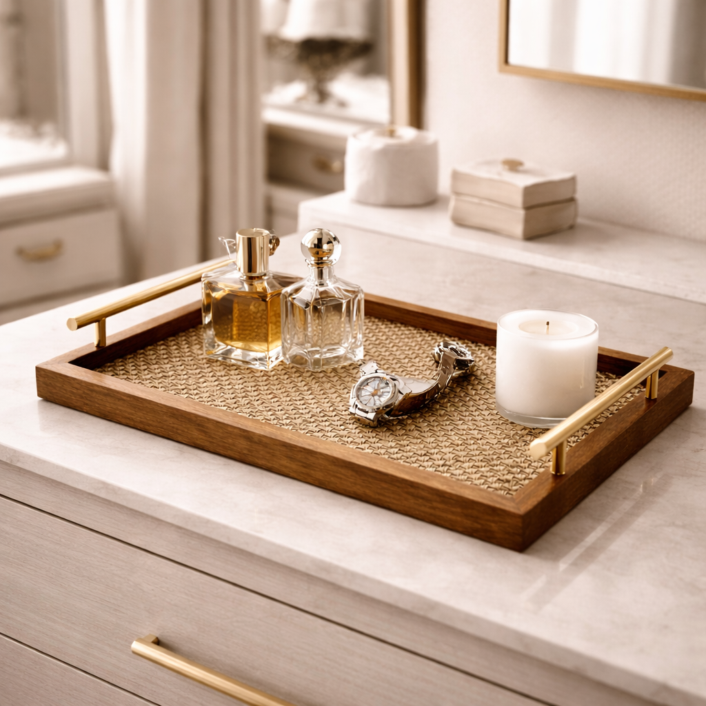 Decorative Wooden Tray with Golden Handle - image 2