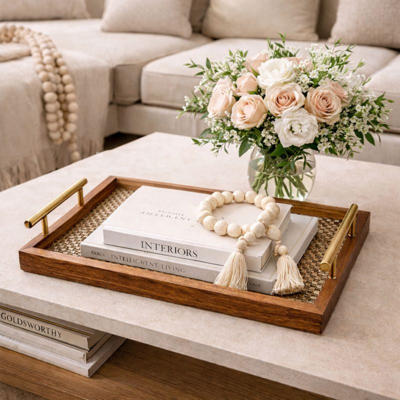 Decorative Wooden Tray with Golden Handle - image 3
