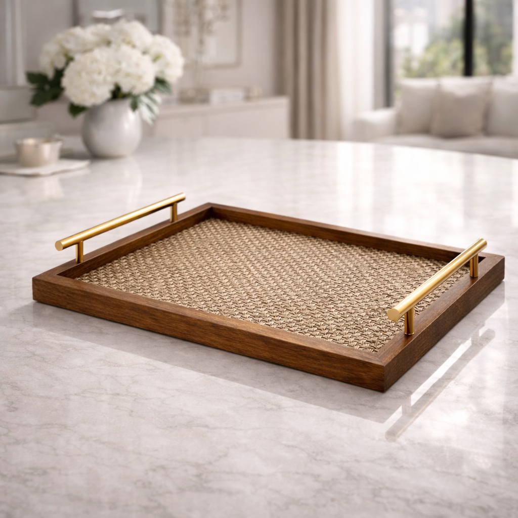 Decorative Wooden Tray with Golden Handle - image 4