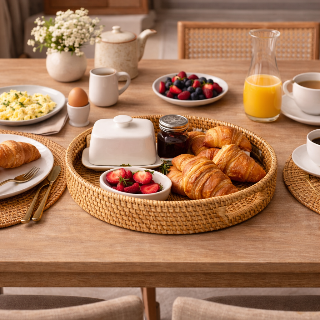 Decorative Rattan Tray for Breakfast and Organisation 30cm - image 2