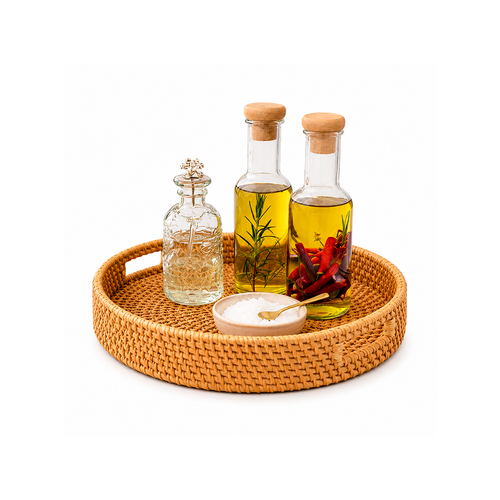 Decorative Rattan Tray for Breakfast and Organisation 30cm