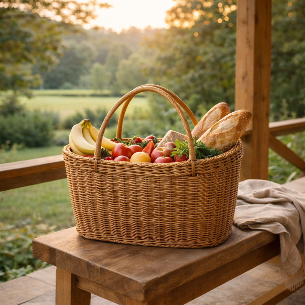 Straw Basket with Handle for Breakfast and Picnic - image 5