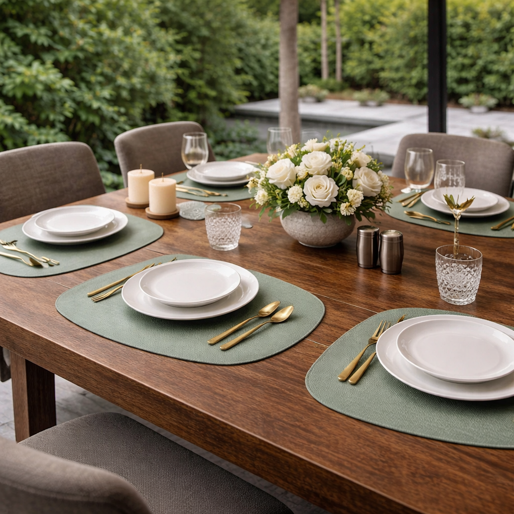 Waterproof Placemat in Faux Leather with Organic Shape for Table Setting - image 2