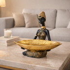 Decorative Table Sculpture for Living Room and Entryway with Functional Black and Gold Tray - image 3