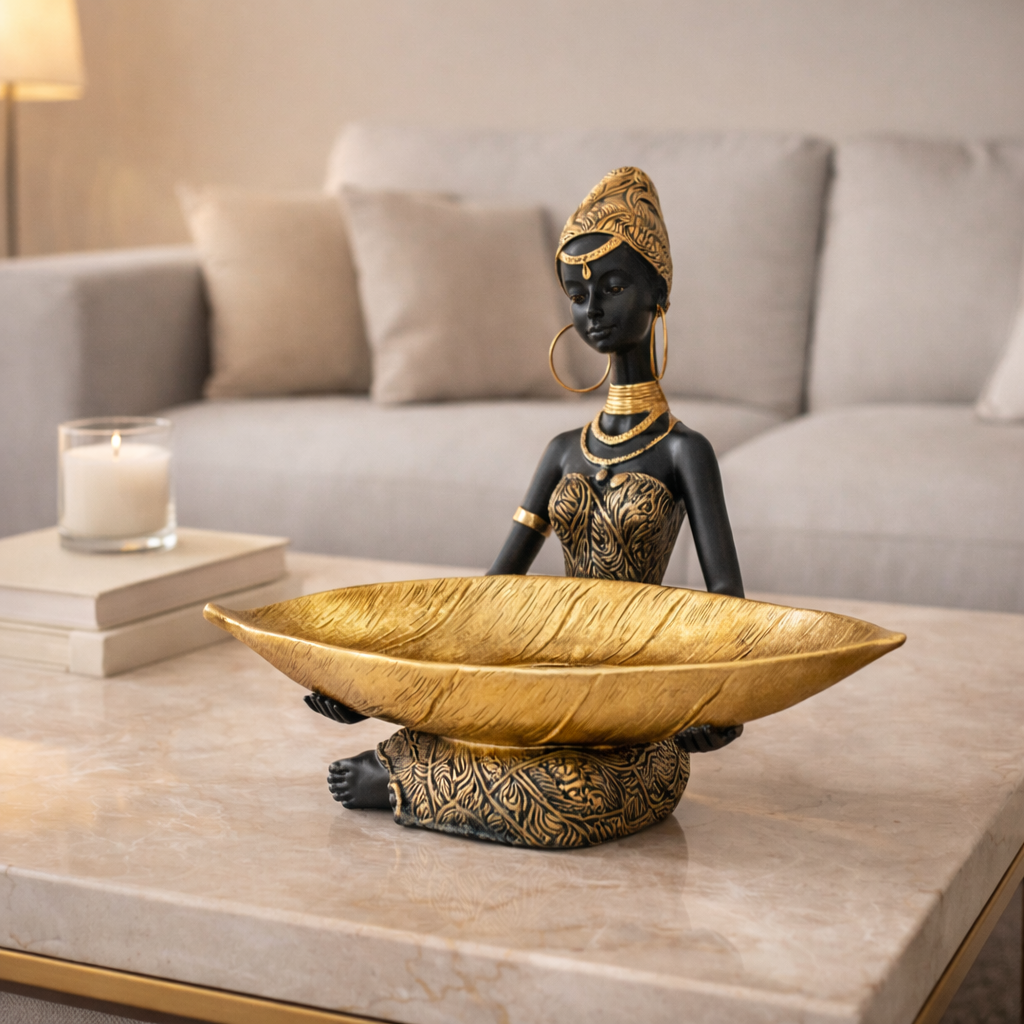 Decorative Table Sculpture for Living Room and Entryway with Functional Black and Gold Tray - image 3