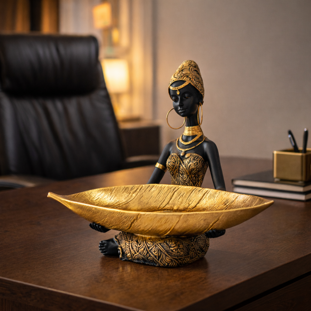 Decorative Table Sculpture for Living Room and Entryway with Functional Black and Gold Tray - image 4