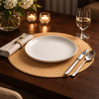 Handcrafted Round Placemat 38cm in Linen and Rattan - image 2