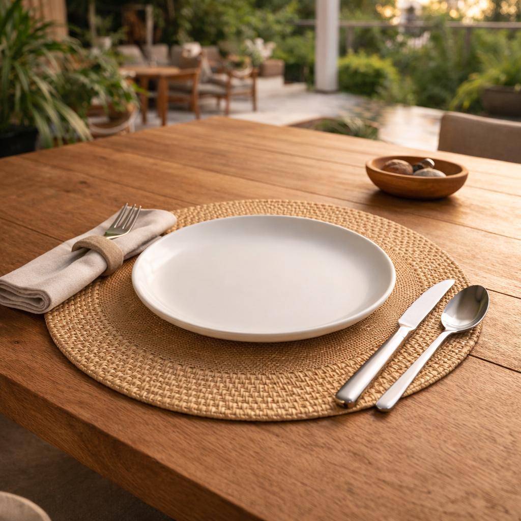 Handcrafted Round Placemat 38cm in Linen and Rattan - image 5