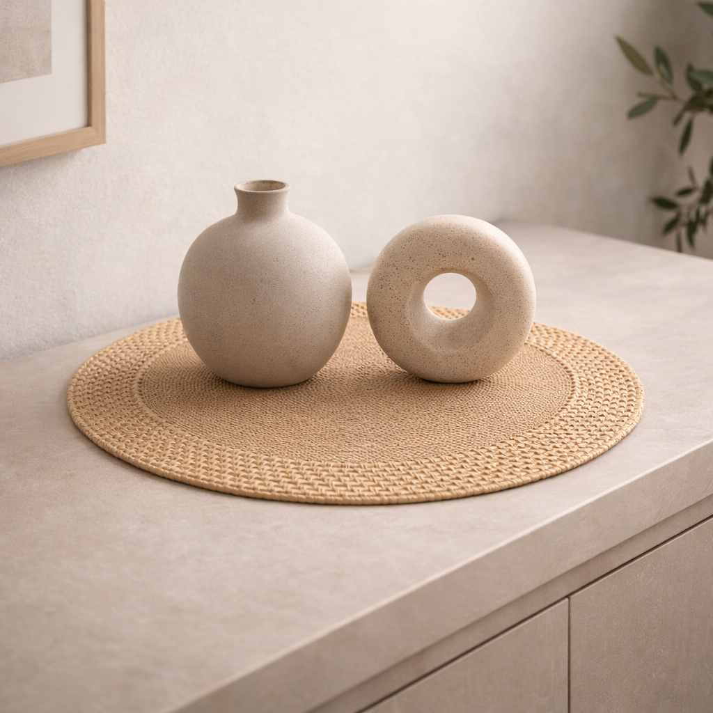 Handcrafted Round Placemat 38cm in Linen and Rattan - image 6