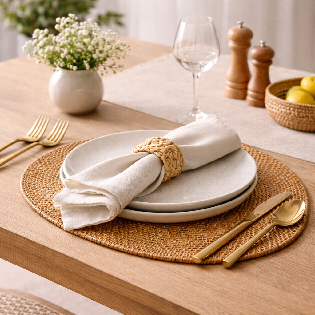 Handcrafted Round and Oval Rattan Placemat for Table Setting - image 2