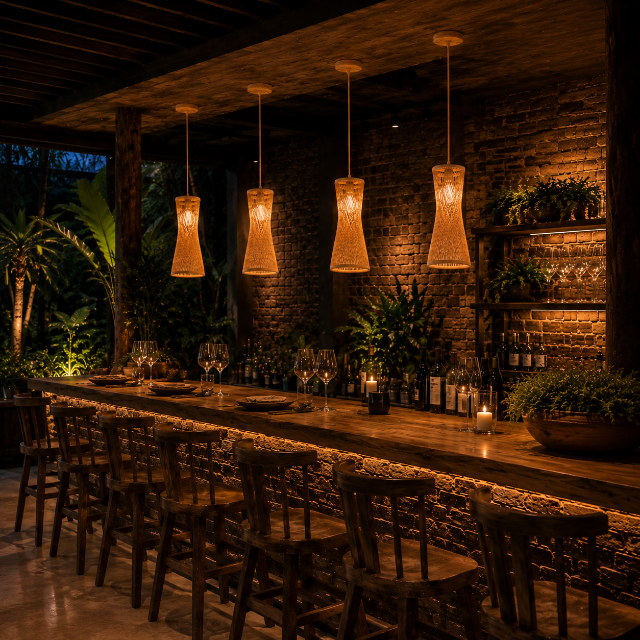 Japanese Bamboo LED Pendant Lamp - image 3