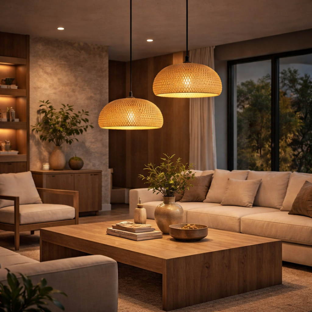 Woven Bamboo Pendant Lamp for Dining Room and Sophisticated Spaces – Saint-Tropez - image 3