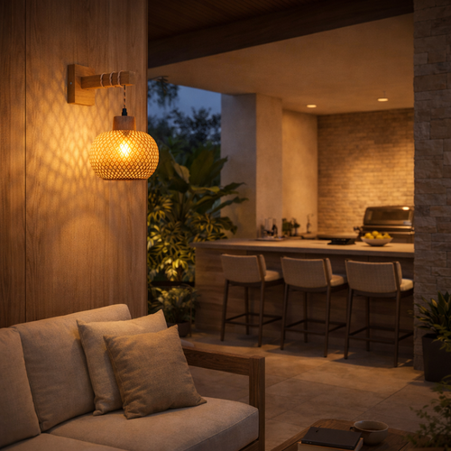 Bamboo Wall Lamp with Wooden Arm - image 2