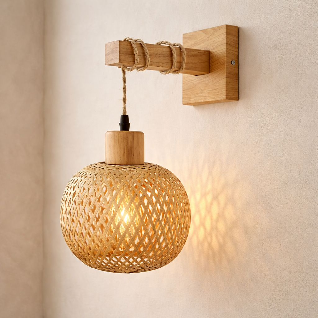 Bamboo Wall Lamp with Wooden Arm - image 3