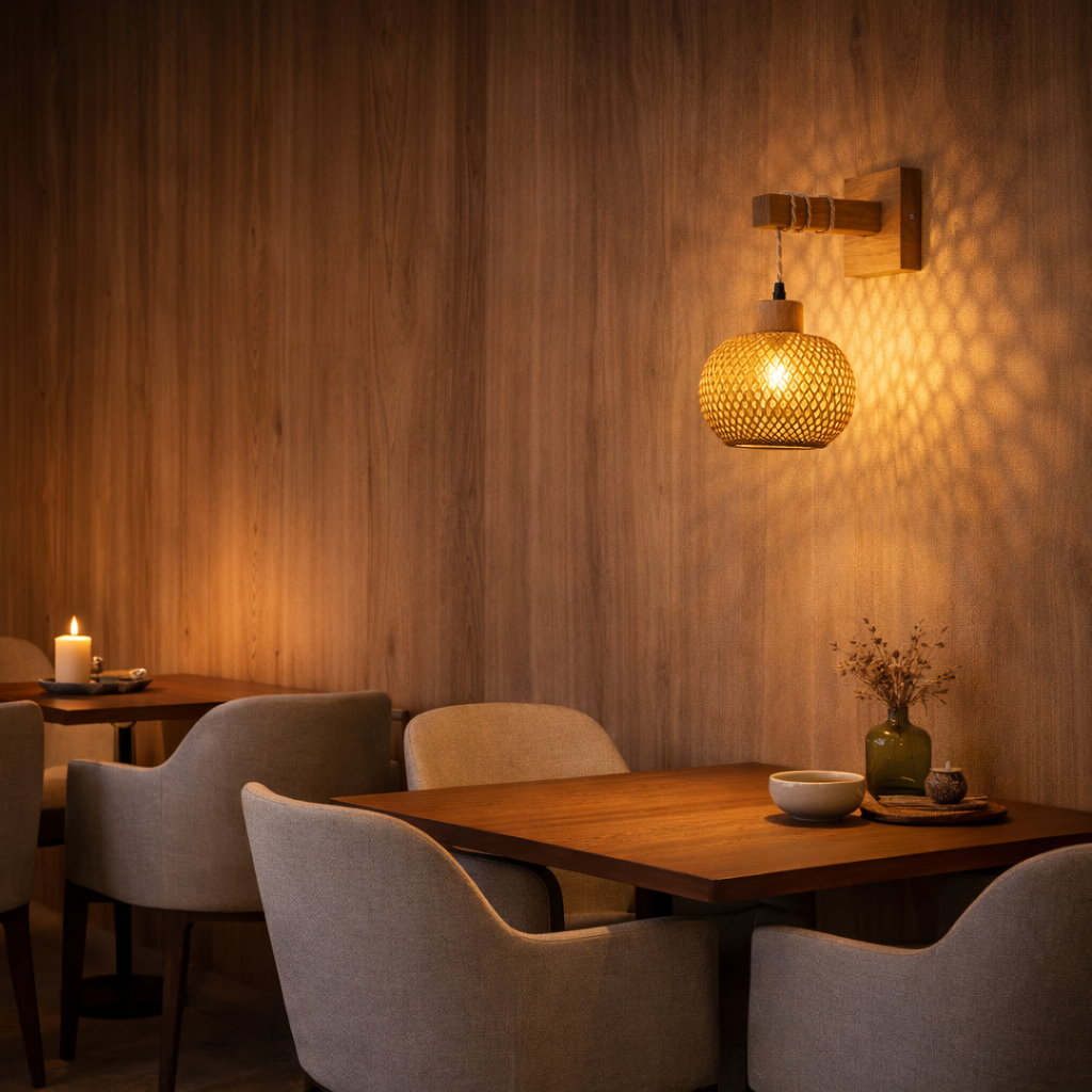 Bamboo Wall Lamp with Wooden Arm - image 4