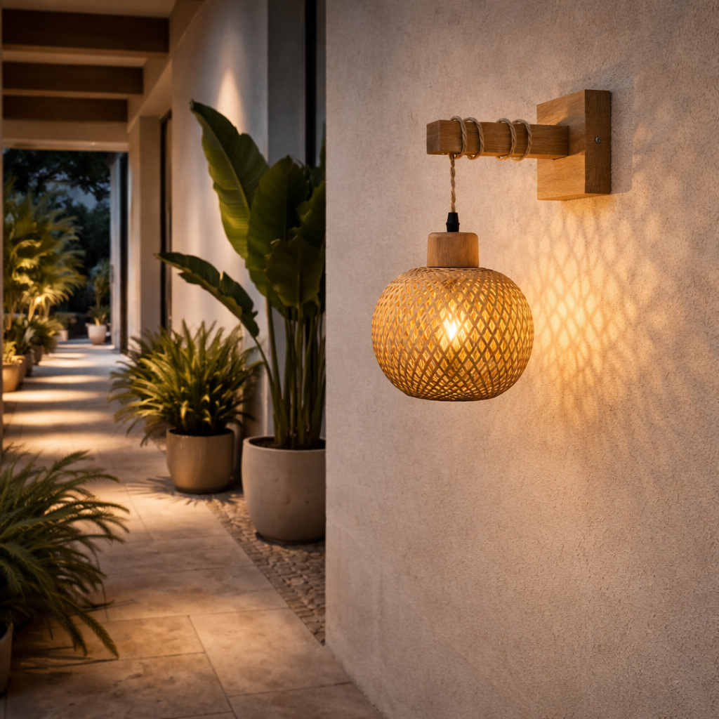 Bamboo Wall Lamp with Wooden Arm - image 6