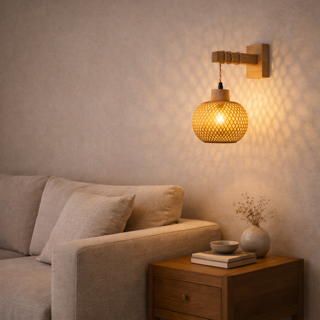 Bamboo Wall Lamp with Wooden Arm - image 7