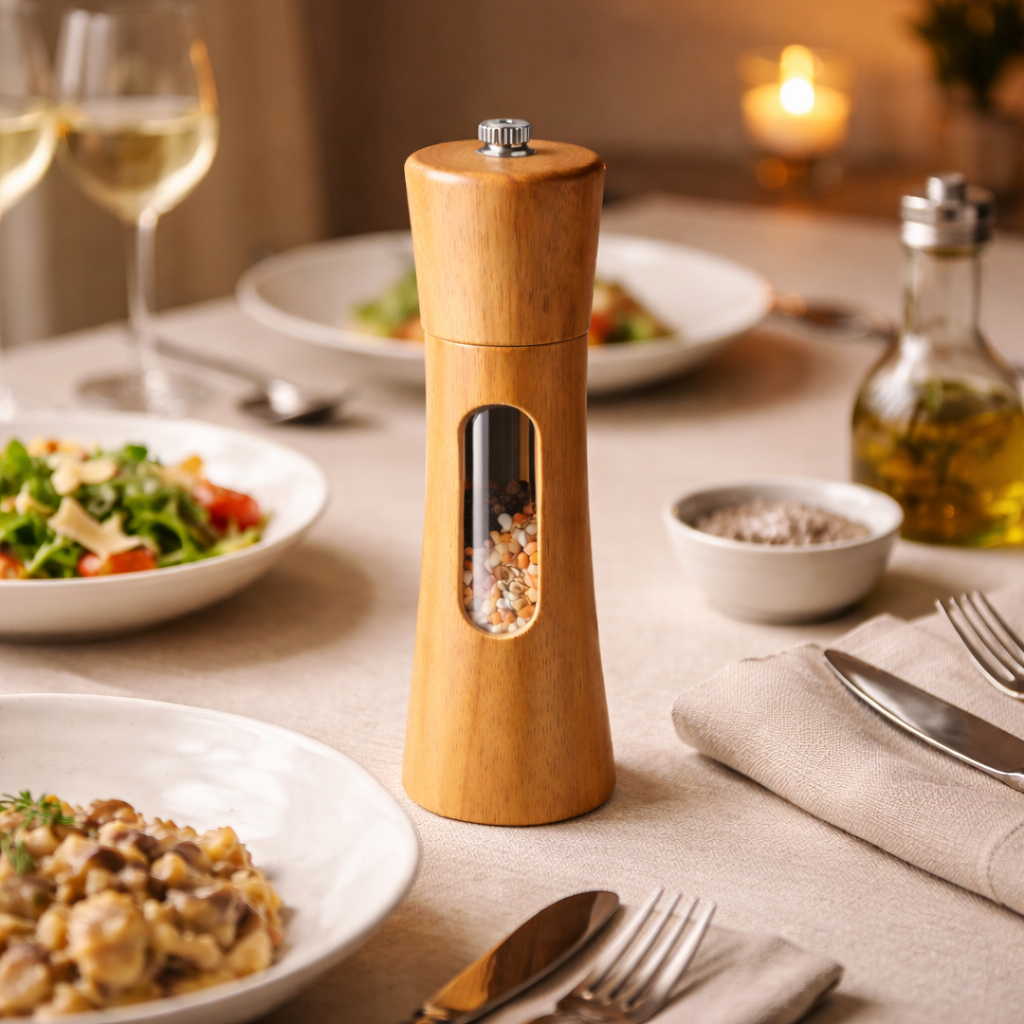 Wooden Pepper and Salt Mill for Kitchen with Adjustable Grind and Transparent Window - image 3