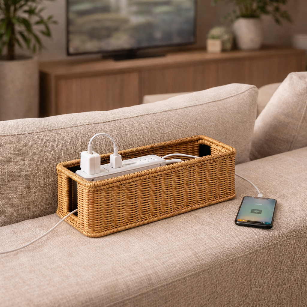Rattan Cable and Wire Organiser for Desk and Office - image 3