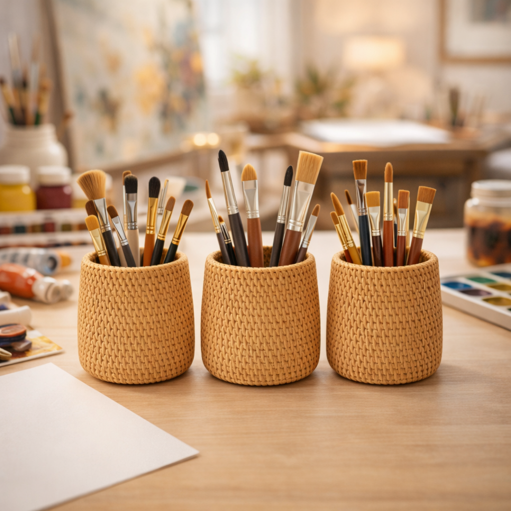 Rattan Desk Organiser Set of 4 for Pens and Objects - image 2