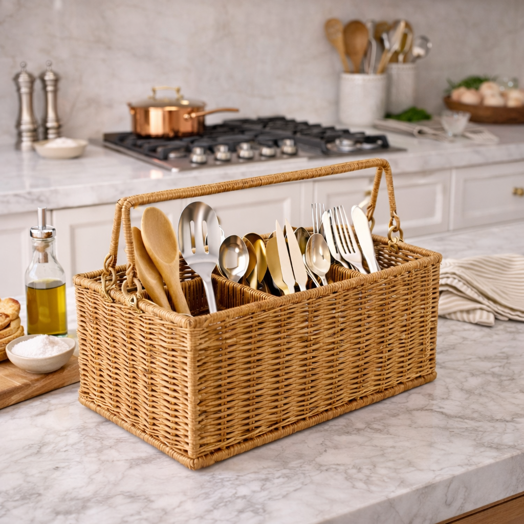 Cutlery Holder with Dividers for Kitchen Rattan Style - image 4