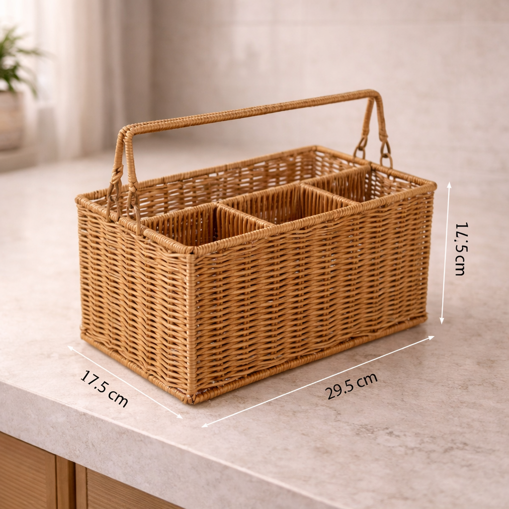 Cutlery Holder with Dividers for Kitchen Rattan Style - image 6