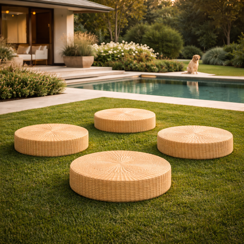 Round Floor Pouffe for Living Room and Meditation Natural Tatami Style - image 2