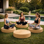 Round Floor Pouffe for Living Room and Meditation Natural Tatami Style - image 3