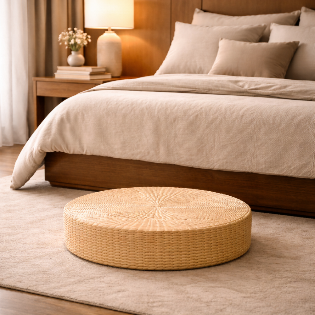 Round Floor Pouffe for Living Room and Meditation Natural Tatami Style - image 6