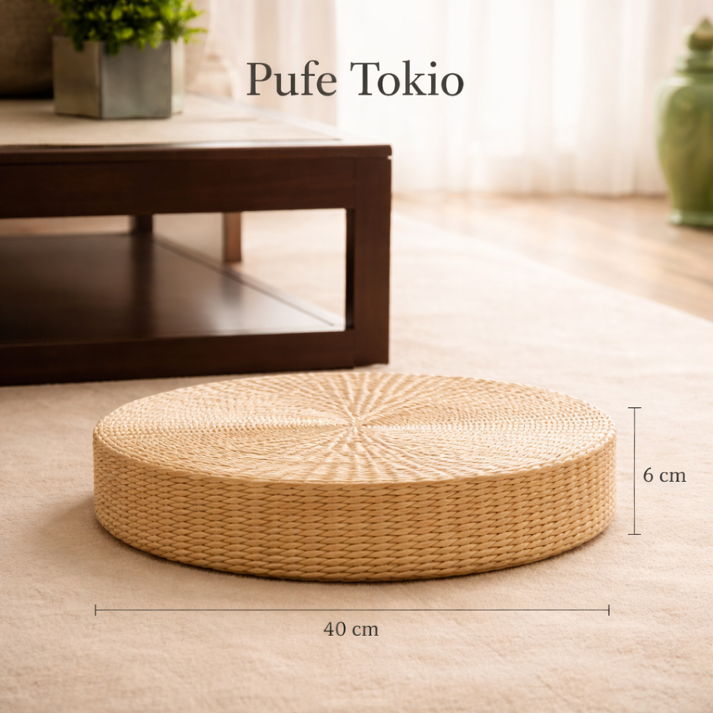 Round Floor Pouffe for Living Room and Meditation Natural Tatami Style - image 8