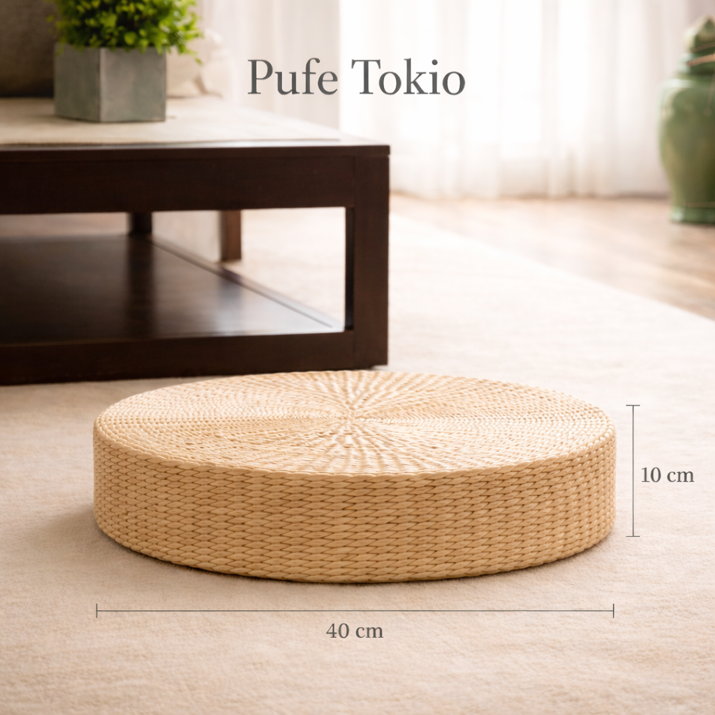 Round Floor Pouffe for Living Room and Meditation Natural Tatami Style - image 9