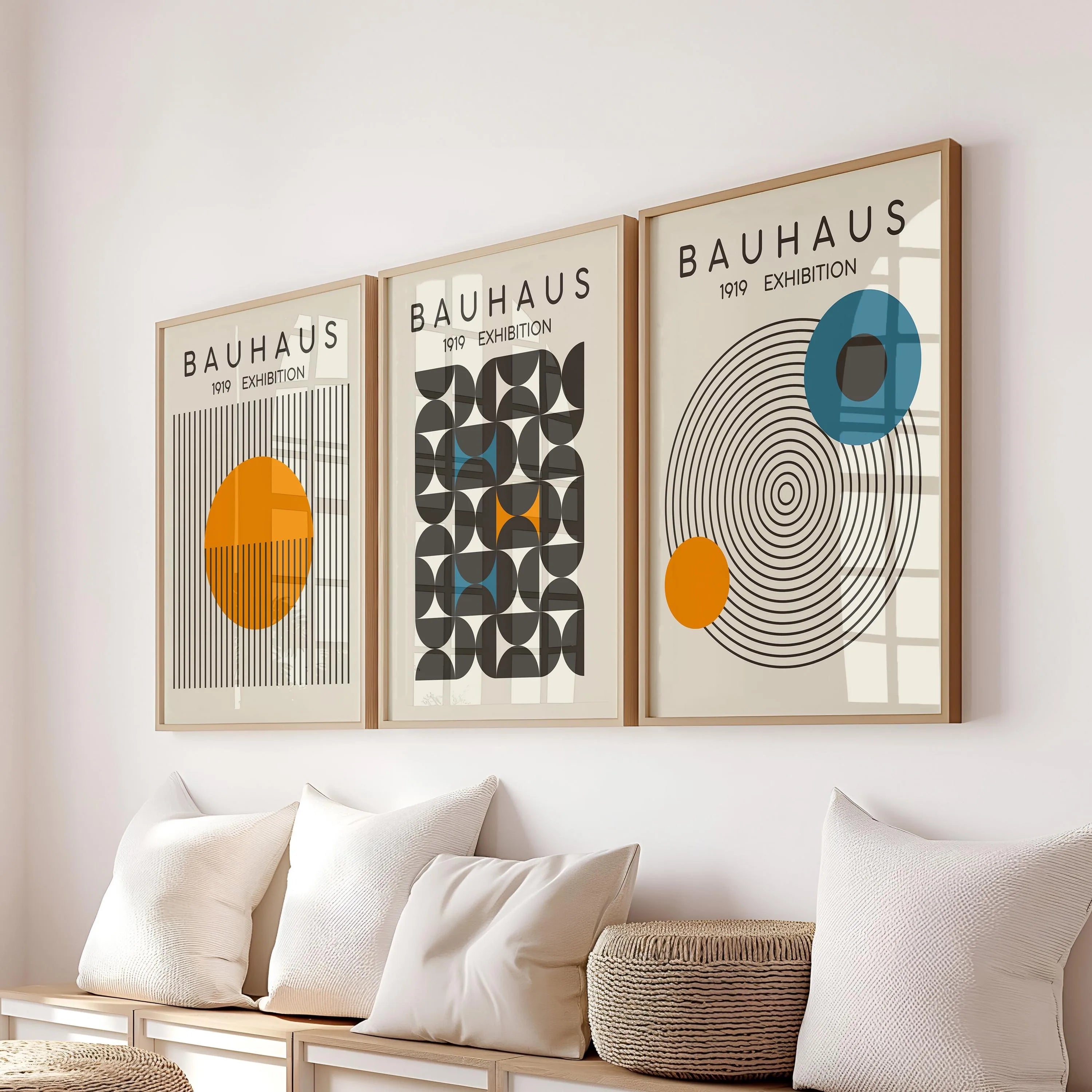Blue & Yellow Wavy Line Abstract Art Canvas Poster Mid Century Geometric Wall Art Poster for Modern Living Room Home Decor