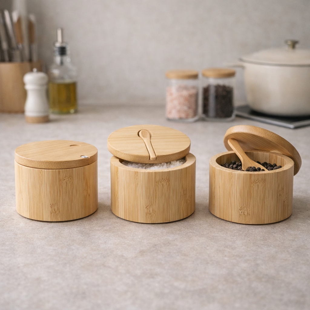 Wooden Salt Cellar with and without Spoon for Kitchen - image 2