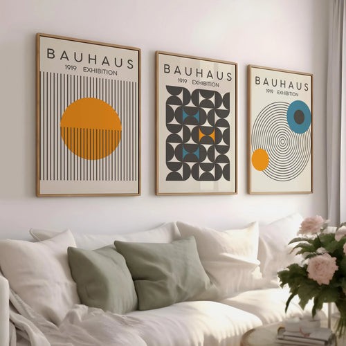 Blue & Yellow Wavy Line Abstract Art Canvas Poster Mid Century Geometric Wall Art Poster for Modern Living Room Home Decor