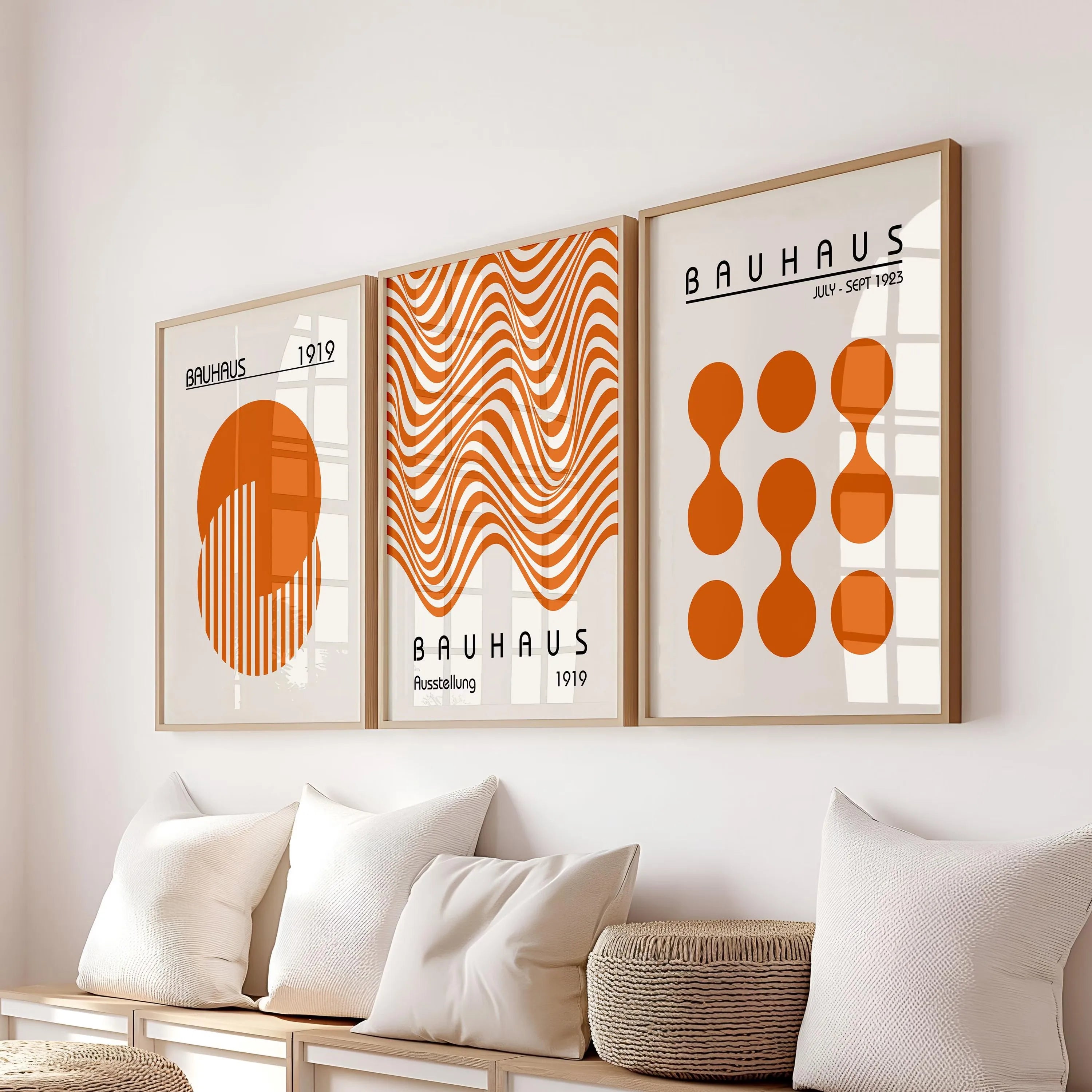 Blue & Yellow Wavy Line Abstract Art Canvas Poster Mid Century Geometric Wall Art Poster for Modern Living Room Home Decor