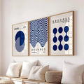Blue & Yellow Wavy Line Abstract Art Canvas Poster Mid Century Geometric Wall Art Poster for Modern Living Room Home Decor