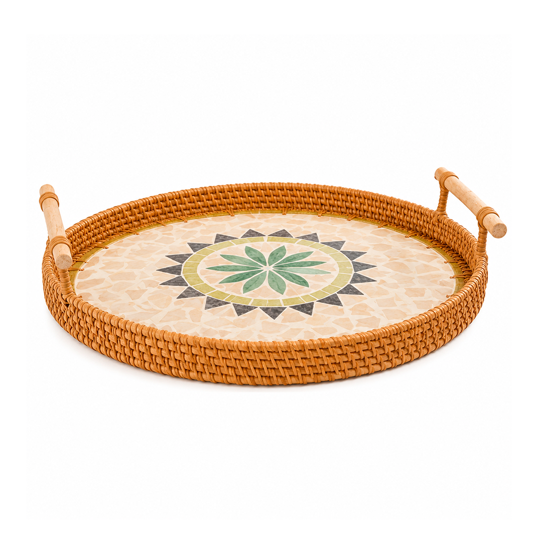 Decorative Wicker Tray for Coffee and Living Room with Handcrafted Design