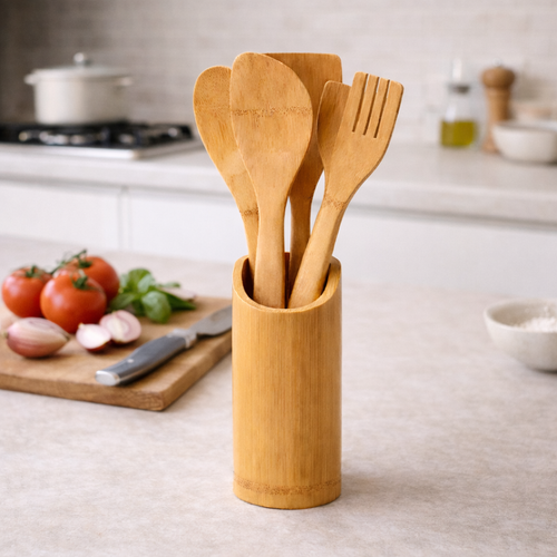 Bamboo Kitchen Utensils with Holder (4 Pieces) - image 2