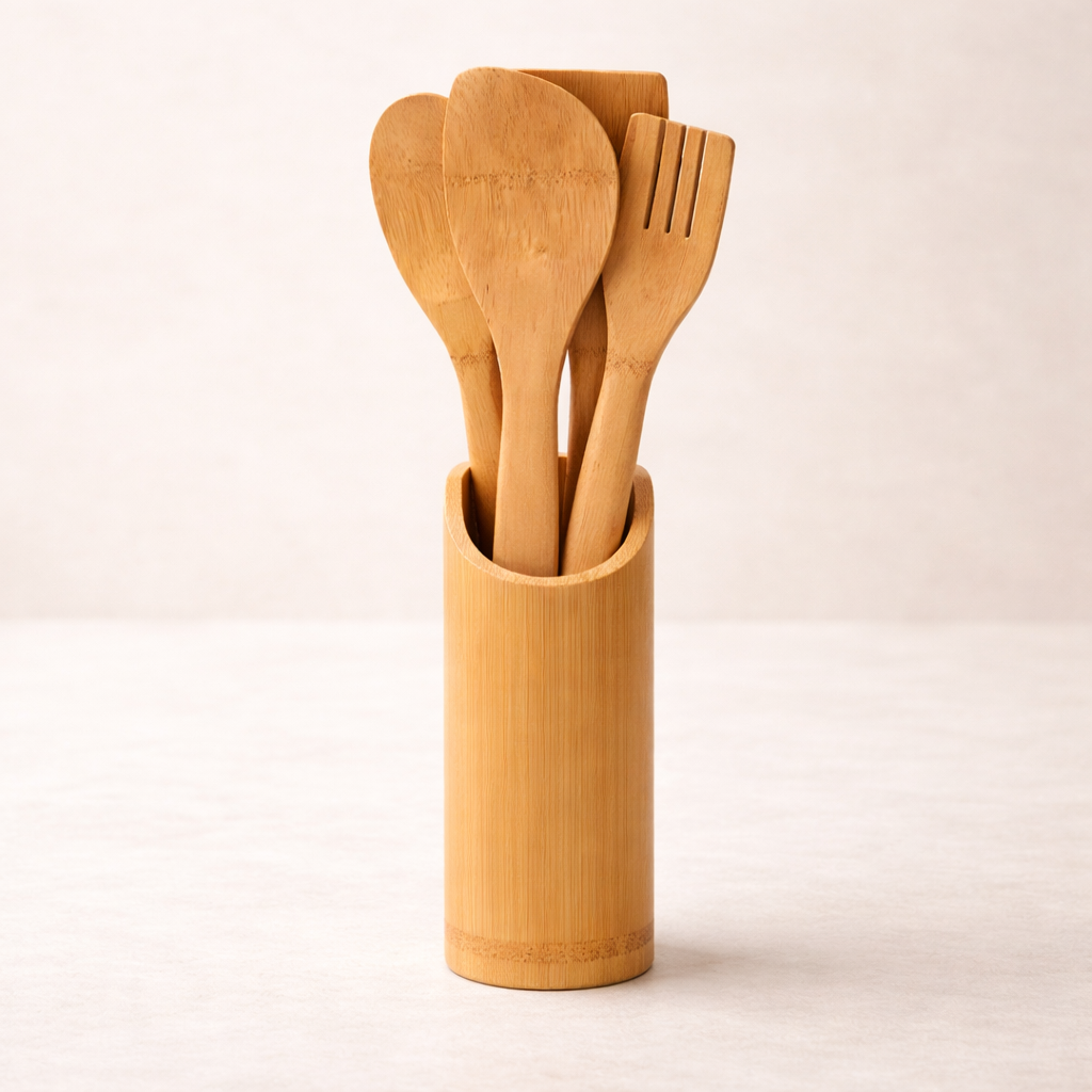 Bamboo Kitchen Utensils with Holder (4 Pieces) - image 3