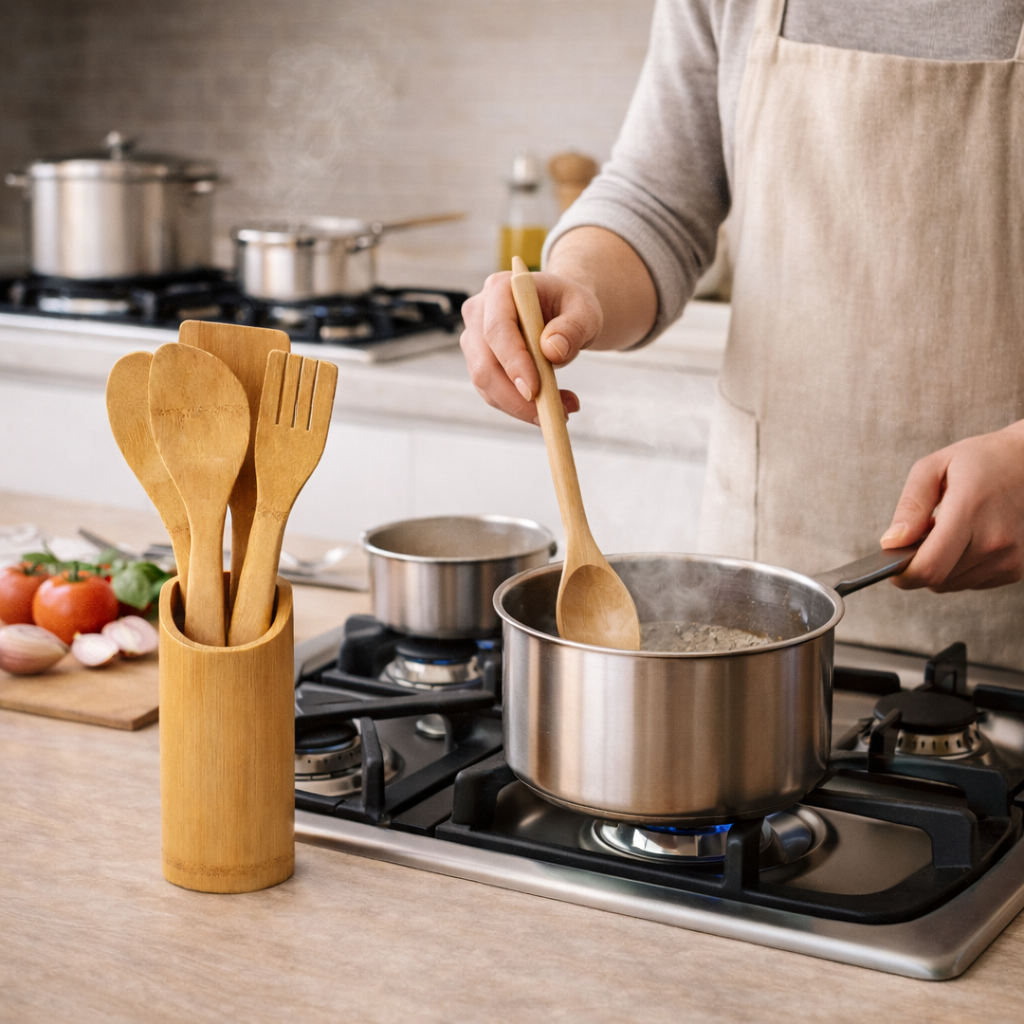 Bamboo Kitchen Utensils with Holder (4 Pieces) - image 4