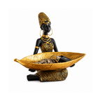 Decorative Table Sculpture for Living Room and Entryway with Functional Black and Gold Tray