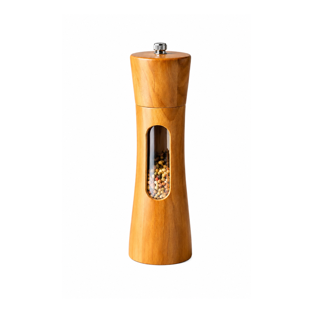 Wooden Pepper and Salt Mill for Kitchen with Adjustable Grind and Transparent Window
