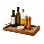 Decorative Wooden Tray with Golden Handle