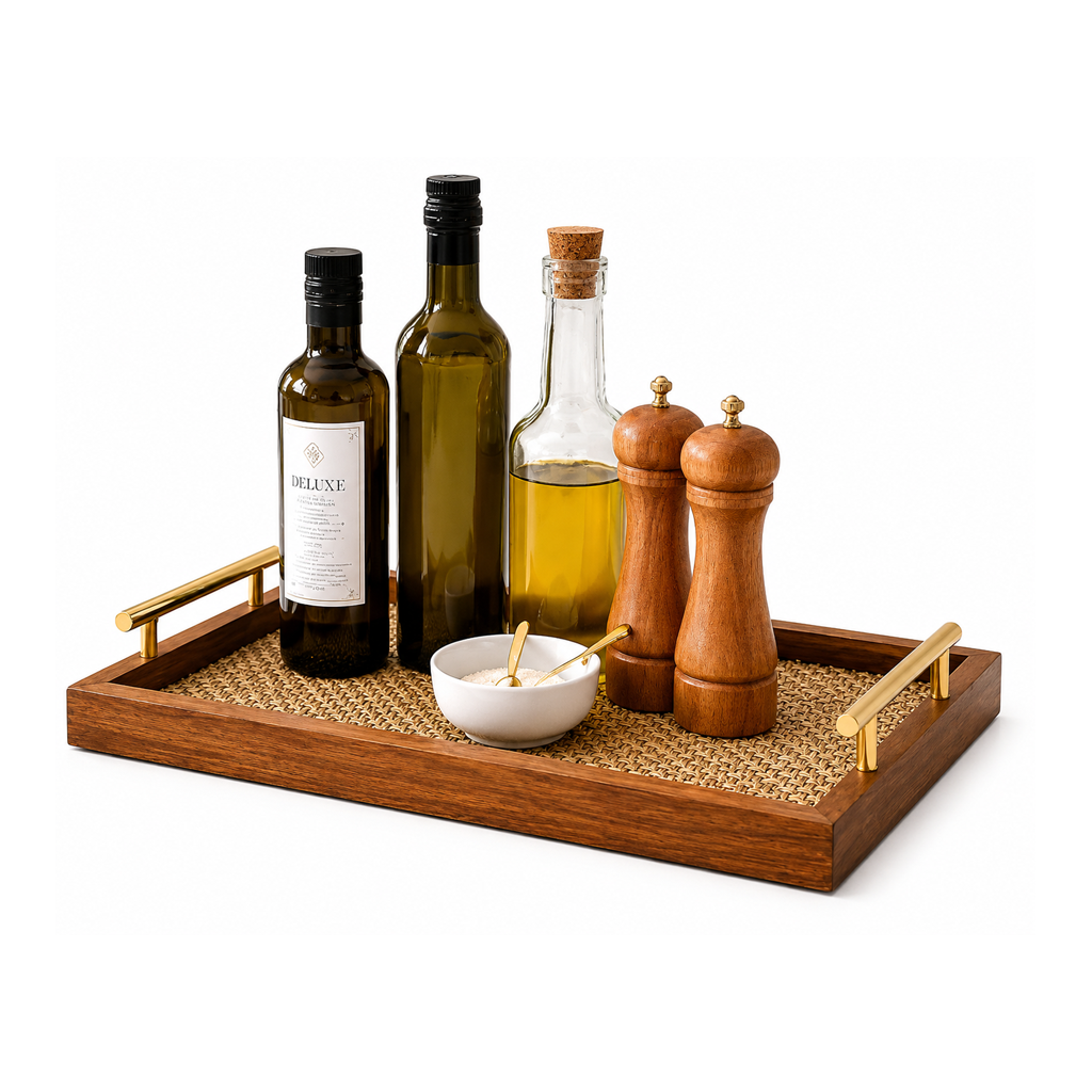 Decorative Wooden Tray with Golden Handle