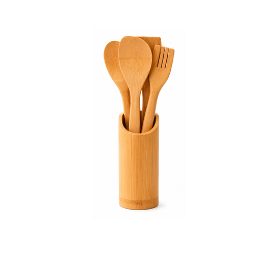 Bamboo Kitchen Utensils with Holder (4 Pieces)
