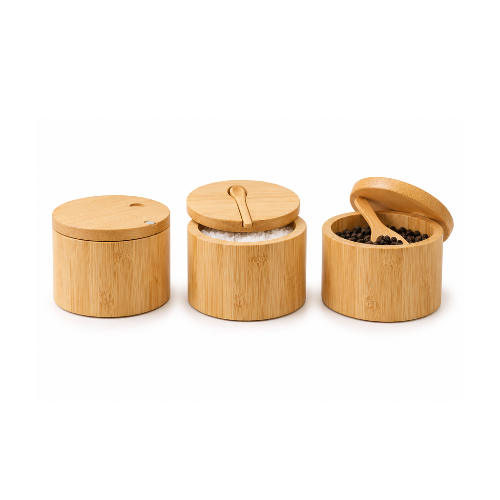 Wooden Salt Cellar with and without Spoon for Kitchen