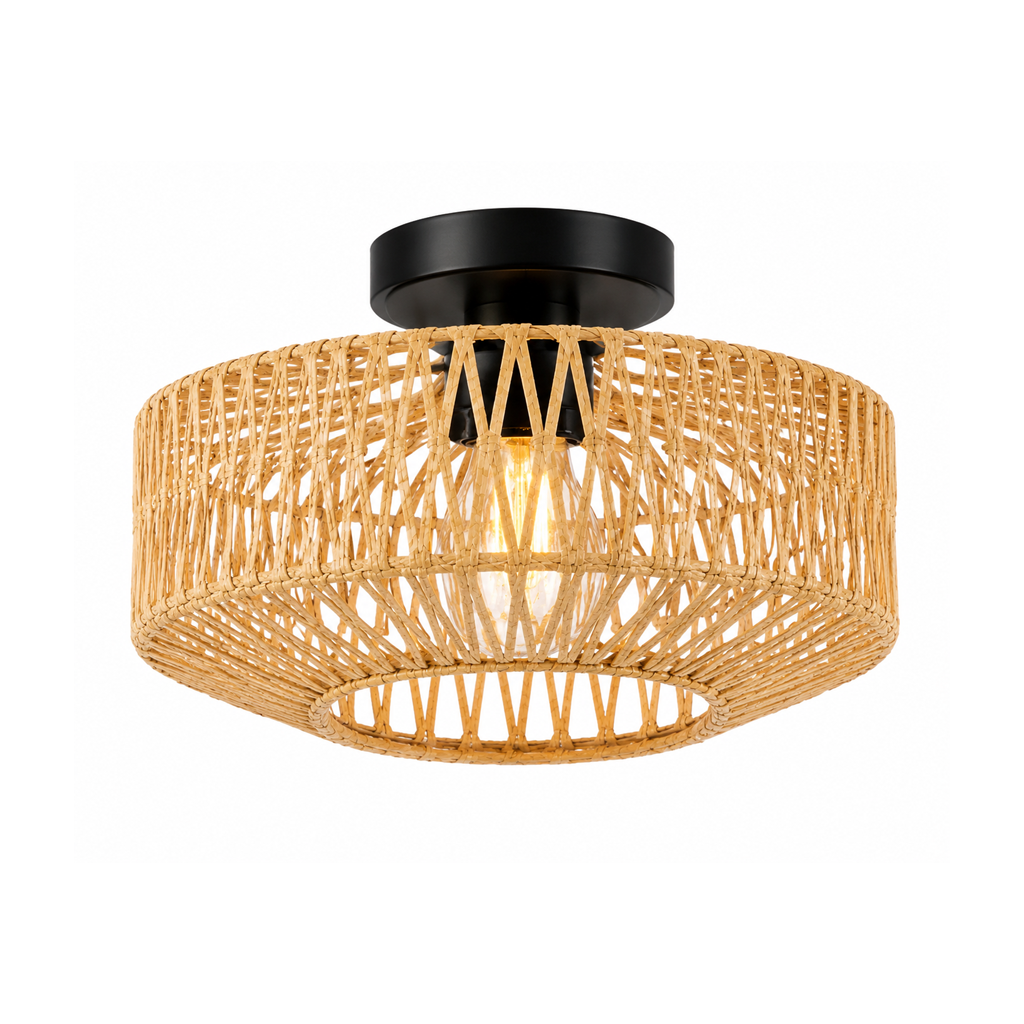 Rattan Ceiling Light for Living Room with Diffused Light