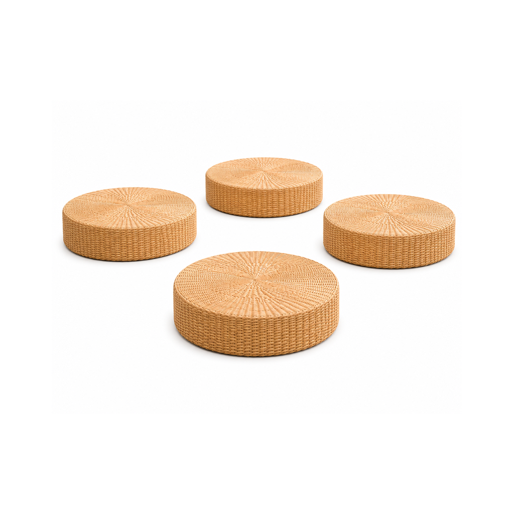 Round Floor Pouffe for Living Room and Meditation Natural Tatami Style